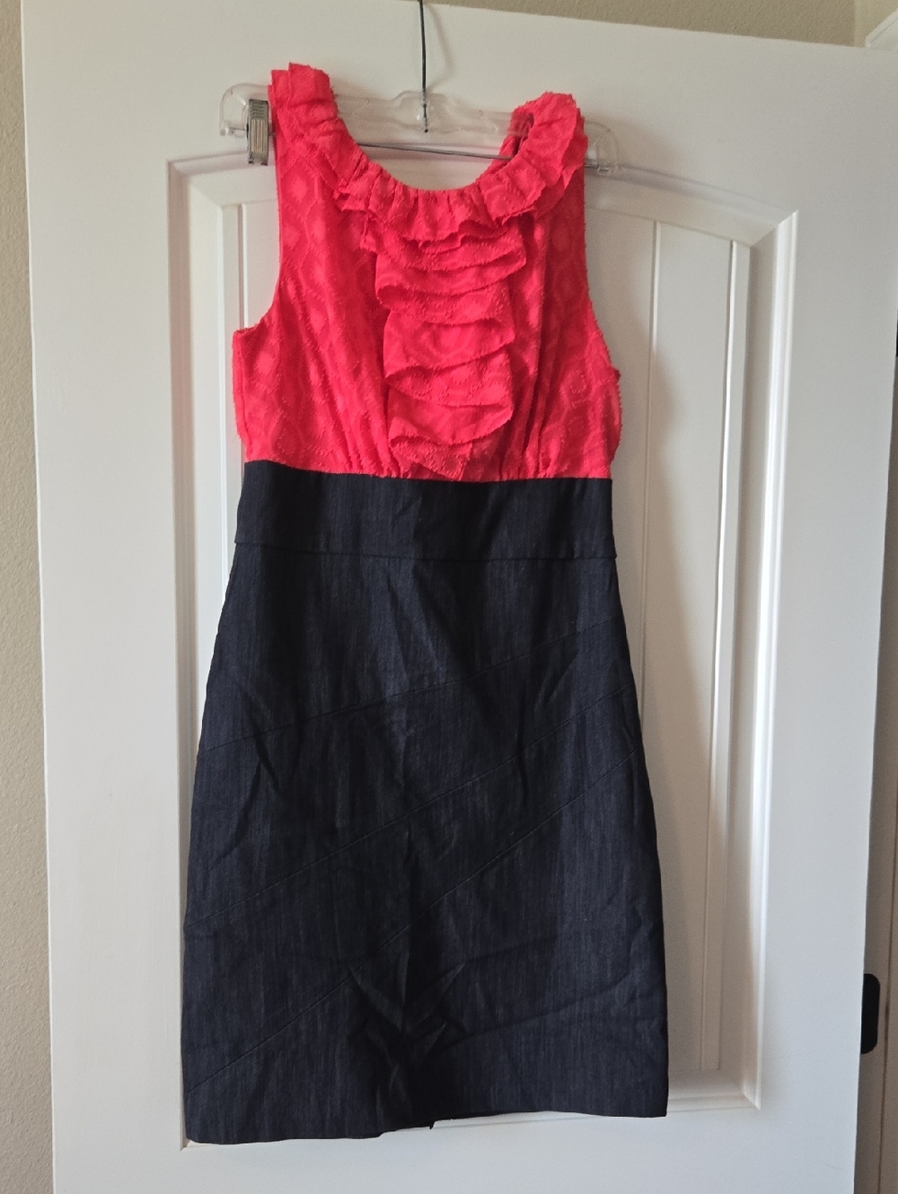 Alyx Coral Pink Ruffle Bodice Black Pencil Dress